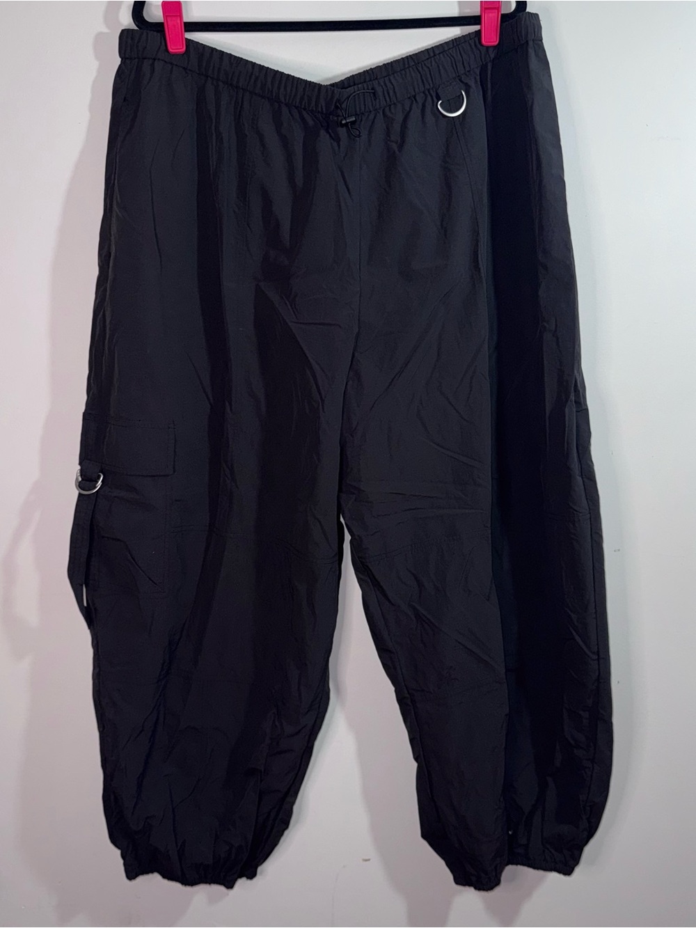 Urban Outfitters Black Nylon Parachute Cargo Pants XXXL Y2K Utility